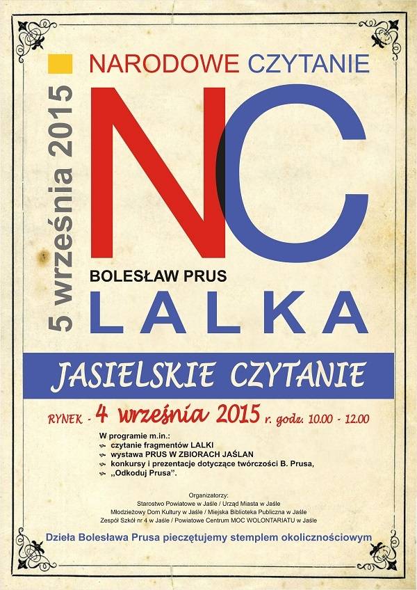 Narodowe Czytanie „Lalki” Bolesława Prusa w Jaśle