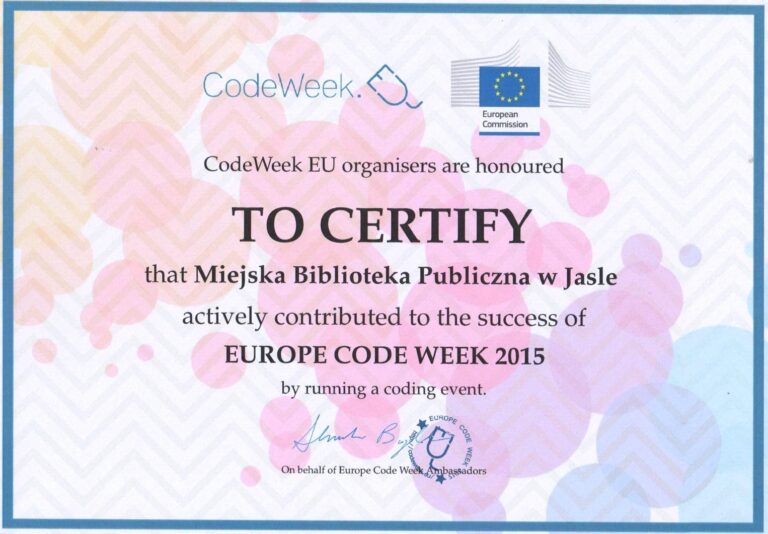 Jasielska Biblioteka z certyfikatem Code Week 2015