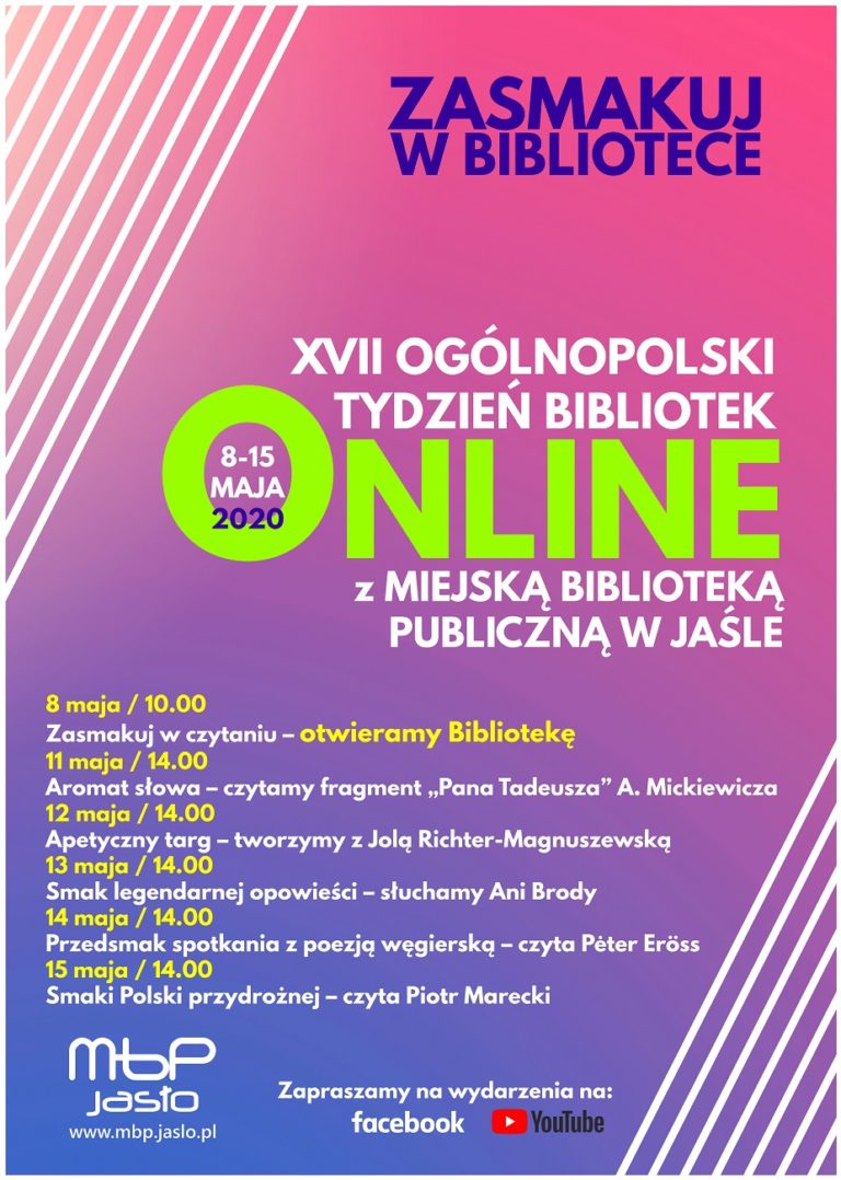 Zasmakuj w bibliotece! Ogólnopolski Tydzień Bibliotek online z MBP w Jaśle