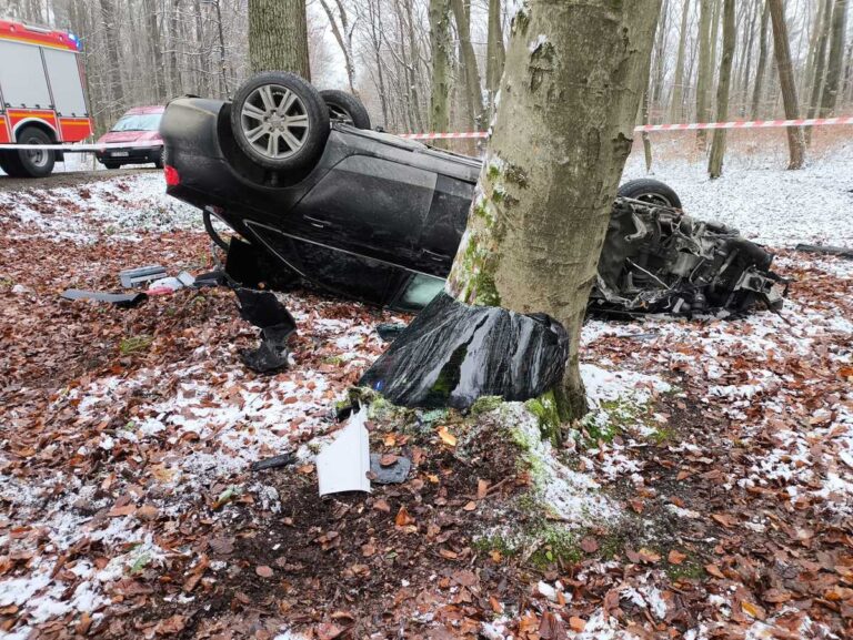 Dachowanie w Łaskach. Jeden z pasażerów miał przy sobie narkotyki