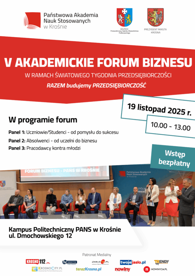V Akademickie Forum Biznesu w PANS w Krośnie – już 19 listopada! w ramach Światowego Tygodnia Przedsiębiorczości 2025
