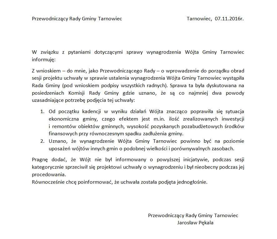 pismo RG Tarnowiec